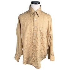 Vintage Mens Button-Down Shirt 17.5-34 Geometric Pattern Beige Long Sleeve 70's