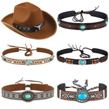 6 Pcs Cowboy Hat Band Ethnic Western Hat Belts Rural Classical Mexican Turquo...