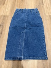 80's Women s Vintage Denim Pencil Skirt Size 6 w/front slit pockets