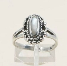 Sz 6.5, Vtg Navajo Sterling Silver Handmade Ring, 925 Silver Band W/ MOP inlay