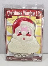 Noma Merry Christmas Window Lighted Santa Doubled Sided Blow Mold Face 1990 NOS 