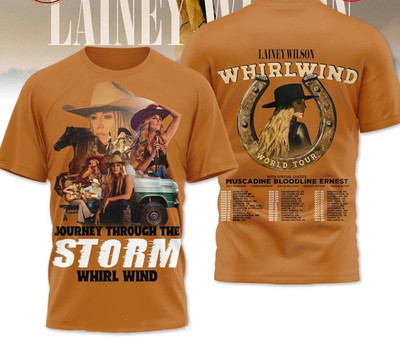 Lainey Wilson Whirlwind World Tour AOP 3D T Shirt Full Size S-5XL