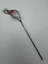 VINTAGE RHINESTONE LILY FLOWER SILVER TONE METAL HAIR PIN STICK UP DO ACCESSORY