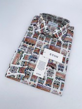 Eton Dress Shirt Mens M 15 3/4 - 40 Multi Truck Print Signature Twill Slim Fit