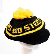 Vtg Pittsburgh Steelers Winter Hat Beanie Knit Cap Pom Pom Tam Brim Black NOS