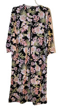 Miss Elaine Relax Tropical Floral Zip Up 3/4 Sleeve Women's Side Slit Robe S NWT