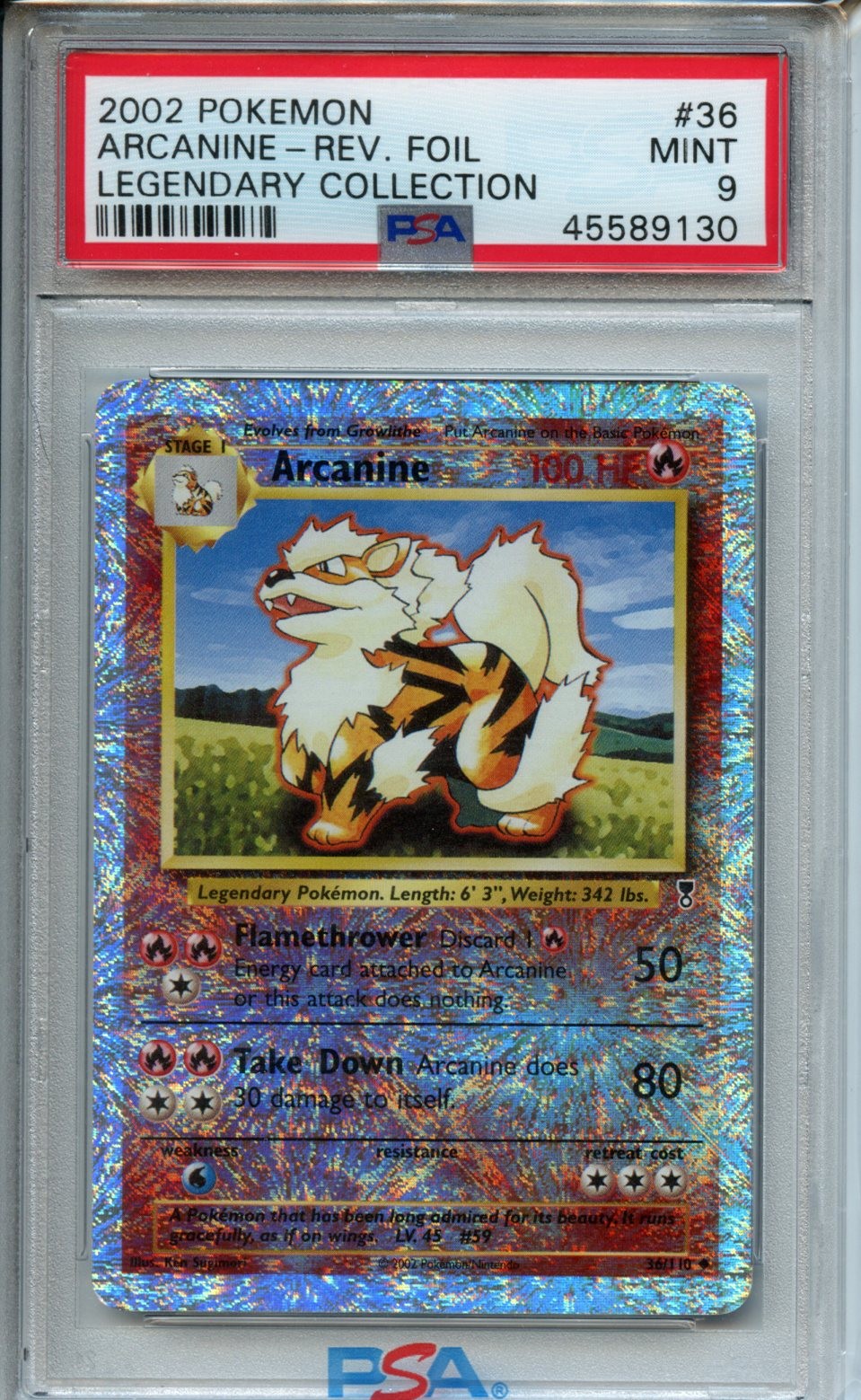 2002 Pokemon Legendary Collection #36 Arcanine Reverse Holo PSA 9