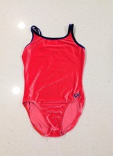 BEAUTIFUL GK Elite Medium Gymnastics Dance Leotard NEON Orange Velour Royal Blue