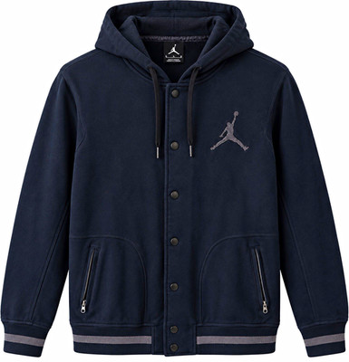 Jordan Men's Black Fleece Snap Button-Up Hoodie Logo Pockets Size L