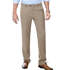 Men's Tweed Pants Herringbone Thick Wool Pleated Front 40W x 32L, Champagne