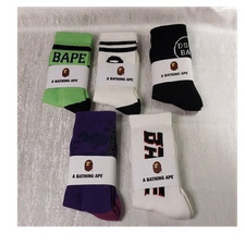 A Bathing Ape Men's Crew Socks 5 Pairs Bundle Multicolor Logo Size 7-9