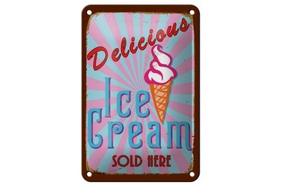Blechschild Reklame 12x18 cm Delicious Ice Cream sold here Deko Schild