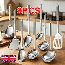 9 Piece Set Stainless Steel 410 Utensil Set Soup Ladle, Slotted Pasta and Turner