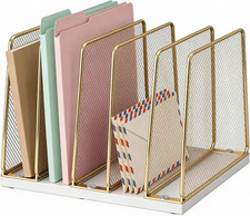 LEKETREE Gold Desk File Organizer, 5-Section Upright File Sorter, Vertical File
