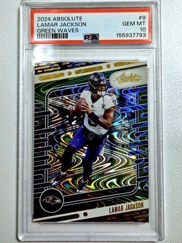 2024 Lamar Jackson SP 8/50 PSA 10 Panini Absolute #9 Jersey Match 1/1 POP 2 NFL