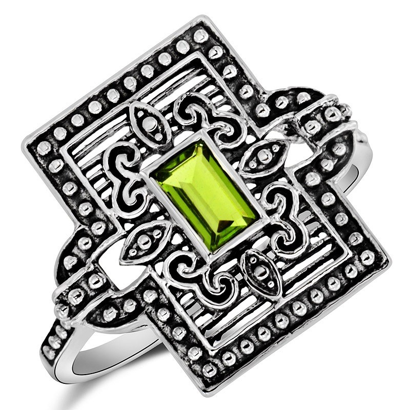  Peridot 925 Solid Sterling Silver Edwardian Style Ring Sz 9 XA3-2