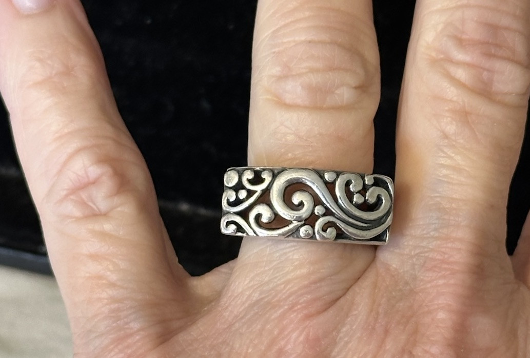 RECTANGULAR OXIDIZED STERLING SCROLLWORK RING MAR… - image 4