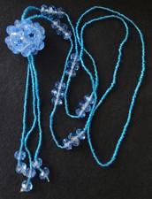 VINTAGE STUNNING AQUA BLUE GLASS LONG NECKLACE PENDANT