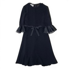 VALENTINO Chiffon Dress Black Size 10 Womens Midi Formal Fit Flare Ruffle Bow