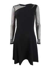 DKNY Women's Mesh Combo Fit & Flare Dress (2, Black) 795733024194