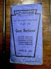 Antique 1904 Keystone Mark Indexed Pocket Map of Great Northwest- Railroads