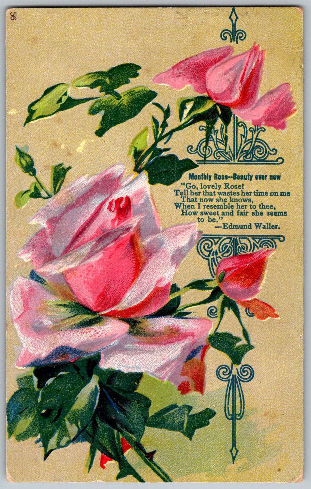 Antique Postcard Edmund Waller Rose Poem 1910s