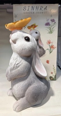 Garden Statue Outdoor Decor-Rabbit w/ Solar Butterfly Changing Lights 7 Colors