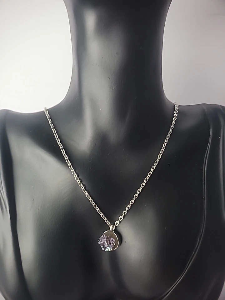 Vintage Silver Tone Chain Necklace Silver Tone Purple Drusy Pendant Jewelry - Image 2 of 4