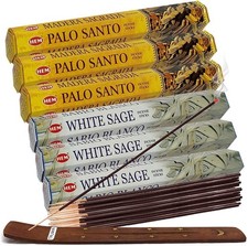 White Sage Incense Sticks and Hem De Palo Santo Incense Sticks with Incense H...