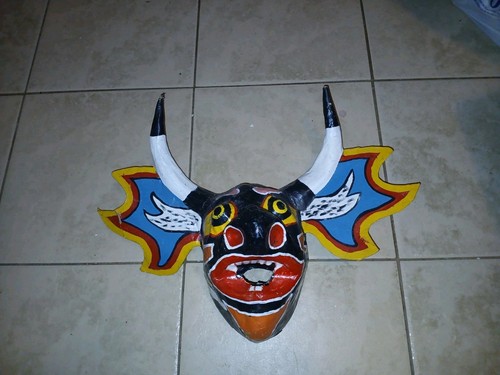 1970s Artesania El Mocho Folk Art Devil Mask Wrestling Paper Mache Painted