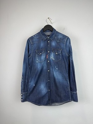 Dsquared2 Distressed Denim Shirt Blue Long Sleeve Men's IT 46 Size