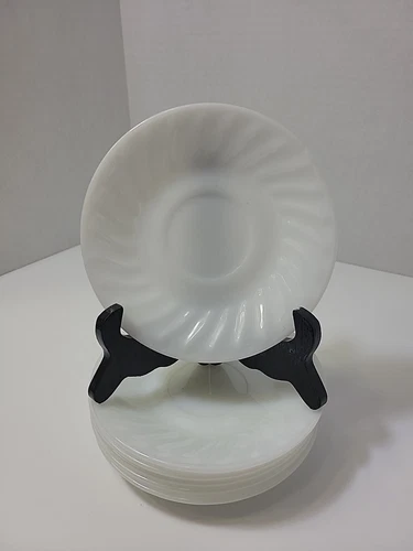 FIRE King Swirl White Tea Saucer Plates 5 1/2" ~ 6 Plates