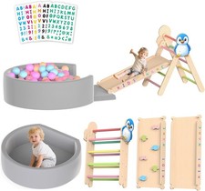 Pikler Triangle Climbing Set with Foldable Ball Pit, Ramp and DIY Wood