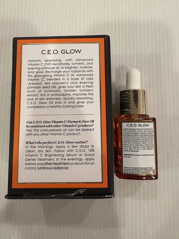 Sunday Riley CEO Glow Vitamina C + Aceite Facial de Cúrcuma 0.5 fl oz 15 ml Nuevo Foto 4 de 4