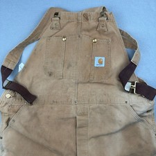 Vintage Carhartt Bib Overalls Mens 44x32 Tan Duck Canvas Made in USA Double Knee