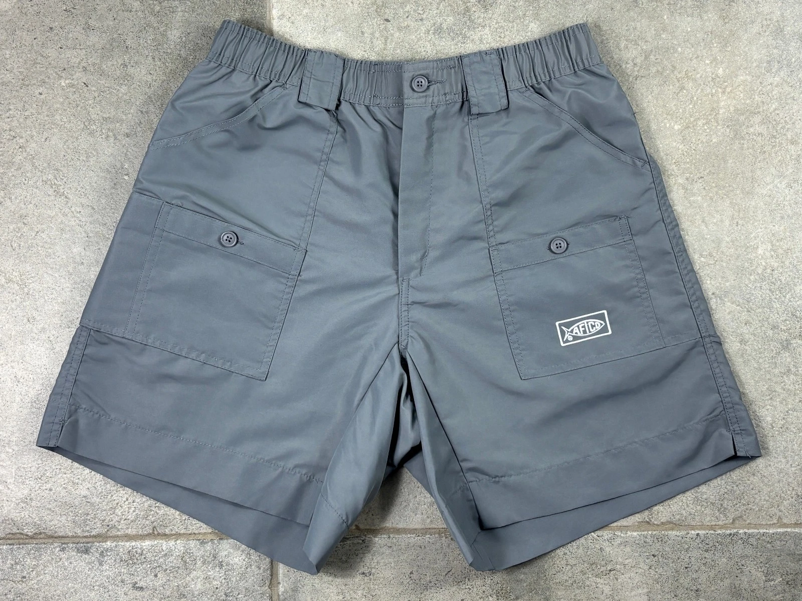 AFTCO Men's 32 Gray Cargo Fishing Shorts 100% Nylon 7.5" Inseam M01L EUC!