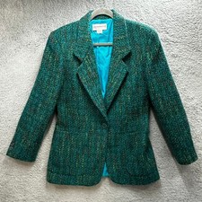 VTG Liz Claiborne Womens Size 4 Collection Green Tweed Blazer Jacket Multi Color