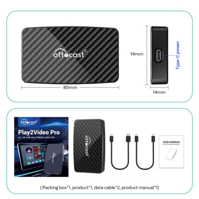 Ottocast Play2video Pro-Wireless Apple CarPlay/Android Auto