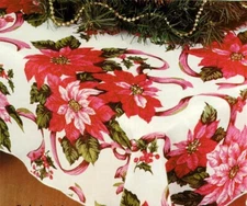 70 inch Round Christmas Polyester Tablecloth Festive Poinsettia Print Easy Clean