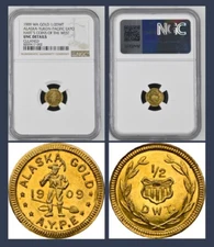 1909 1/2 DWT Alaska-Yukon-Pacific Expo, California Gold / NGC Unc / AMRH-3 R.7