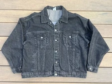 VINTAGE Jagermeister Jacket XL Black Embossed Logo USA Denim Trucker Promo EUC
