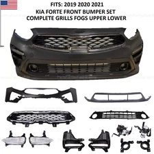 FITS 2019 2020 2021 KIA FORTE FRONT BUMPER SET COMPLETE  GRILLS FOGS UPPER LOWER