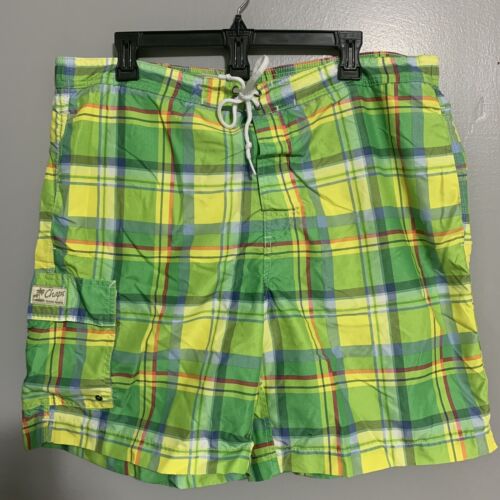 Chaps Ralph Lauren Swim Trunks Mens XXLT Shorts Green Plaid Mesh Lined Polyester