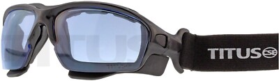Titus Swappable Anti-Fog Goggles Sports Riders Safety Glasses Strap or Stem Blue