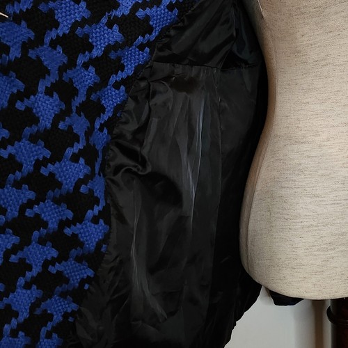 JOIE Womens Large Blue & Black Houndstooth Pea Coat, Classic Retro Pockets - Picture 12 of 12