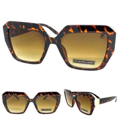 Women Classic Elegant Vintage Retro Style SUNGLASSES Large Square Tortoise Frame