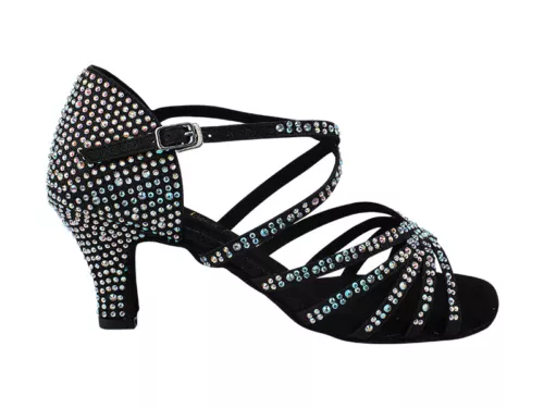 Women's Salsa Dance Shoes Latin Bachata Ballroom Black Glitter Satin Rumba