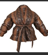 Forever Unique Chocolate Snake Faux Leather Lined Puffer Jacket Uk Size 16 New