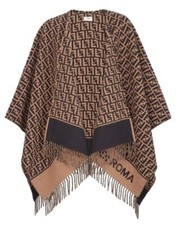 New Fendi Roma Black Tobacco Logo Ff Fleece Wool Cashmere Poncho Cape Jacket