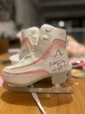 American Athletic Girls Ice Skates W/Pink Trim Size 1- Signed By Nancy Kerrigan